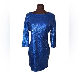 GIANNI BINI Royal Blue All Over Sequins Formal Party Cocktail After Five Dress